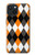 S3421 Noir Orange Blanc Argyle Plaid Etui Coque Housse pour iPhone 15