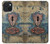 S3955 Porte Météo Vintage avec Trou de Serrure Etui Coque Housse pour iPhone 15