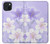 S2361 Fleurs blanches Violet Etui Coque Housse pour iPhone 15 Plus