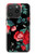 S3112 Motif floral Rose Noir Etui Coque Housse pour iPhone 15 Pro