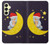 S2849 Mignon Lune Nuit Sleepy Chouette Etui Coque Housse pour Samsung Galaxy A25 5G