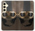 S2645 Lunettes millésimé Casque de moto marron Etui Coque Housse pour Samsung Galaxy S24