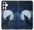 S3693 Pleine lune du loup blanc sinistre Etui Coque Housse pour Samsung Galaxy S24 Plus