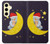 S2849 Mignon Lune Nuit Sleepy Chouette Etui Coque Housse pour Samsung Galaxy S24 FE