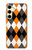 S3421 Noir Orange Blanc Argyle Plaid Etui Coque Housse pour Samsung Galaxy S24 FE