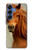 S1595 Beau cheval marron Etui Coque Housse pour Samsung Galaxy S25