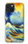 S4005 Peinture à l'huile Grandes vagues Etui Coque Housse pour iPhone 15