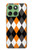 S3421 Noir Orange Blanc Argyle Plaid Etui Coque Housse pour Motorola Edge 60