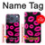 S2933 Bisous Rose Lips sur Noir Etui Coque Housse pour iPhone 17 Pro