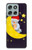 S2849 Mignon Lune Nuit Sleepy Chouette Etui Coque Housse pour Motorola Moto G56