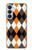 S3421 Noir Orange Blanc Argyle Plaid Etui Coque Housse pour Samsung Galaxy S26 Plus