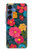 S4105 Motif Floral Coloré Etui Coque Housse pour Samsung Galaxy S25