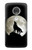 S1981 Wolf Howling at The Moon Etui Coque Housse pour Motorola Moto G7, Moto G7 Plus