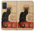 S2739 Chat Noir Noir Chat Millésime Etui Coque Housse pour Samsung Galaxy A71