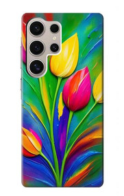 S3926 Peinture à l'huile de tulipe colorée Etui Coque Housse pour Samsung Galaxy S24 Ultra