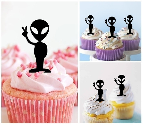 Ta0369 Friendly Alien Ufo Cupcake Toppers Acrylique De Mariage Joyeux Anniversaire Pour Gateau Partie Decoration 10 Pieces