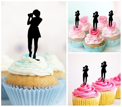 Ta0921 Photographer Female Cupcake Toppers Acrylique De Mariage Joyeux Anniversaire Pour Gateau Partie Decoration 10 Pieces