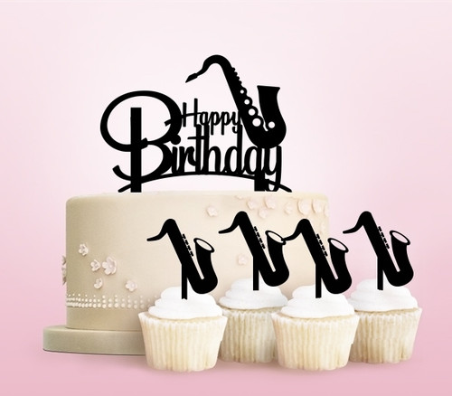 Tc0246 Happy Birthday Saxophone Cake Cupcake Toppers Acrylique De Mariage Joyeux Pour Gateau Partie Decoration 11 Pieces