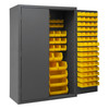 Cabinet, 16 Gauge, 48 x 24 x 72, 186 Yellow Bins, Flush Doors with Louvered Panel, Lockable, Chrome Handle with Keys, Gray