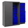 Cabinet, 16 Gauge, 48 x 24 x 72, 186 Blue Bins, Flush Doors with Louvered Panel, Lockable, Chrome Handle with Keys, Gray
