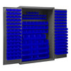 Cabinet, 16 Gauge, 48 x 24 x 72, 186 Blue Bins, Flush Doors with Louvered Panel, Lockable, Chrome Handle with Keys, Gray