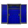 Cabinet, 16 Gauge, 48 x 24 x 72, 186 Blue Bins, Flush Doors with Louvered Panel, Lockable, Chrome Handle with Keys, Gray