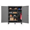 Wardrobe Cabinet, 12 Gauge, 60 x 24 x 78, 1 Fixed Shelf, 4 Adjustable Shelves, Hanger Bar, Recessed Doors, Cast Iron Pad-lockable Handle, Gray