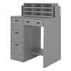 Stationary File Workstation And Stand Up Desk, 1 Shelf, 2 File Drawers, 2 Storage Drawers And A Horizontal Literature Rack With 9 Compartments, Gray
