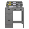 Stationary File Workstation And Stand Up Desk, 1 Shelf, 2 File Drawers, 2 Storage Drawers And A Horizontal Literature Rack With 9 Compartments, Gray