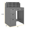 Stationary File Workstation And Stand Up Desk, 1 Shelf, 2 File Drawers, 2 Storage Drawers And A Horizontal Literature Rack With 9 Compartments, Gray