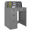 Stationary File Workstation And Stand Up Desk, 1 Shelf, 2 File Drawers, 2 Storage Drawers And A Horizontal Literature Rack With 9 Compartments, Gray