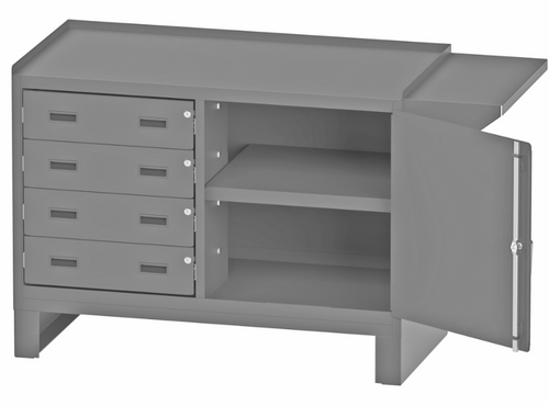 Stationary Workstation, 4 Drawers, 1 Shelf, 1 Vice Support Shelf, 60-1/8 x 24-1/4 x 36-1/4