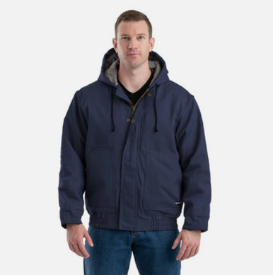 Navy Berne Flame Resistant Duck Hooded Jacket - with Logo