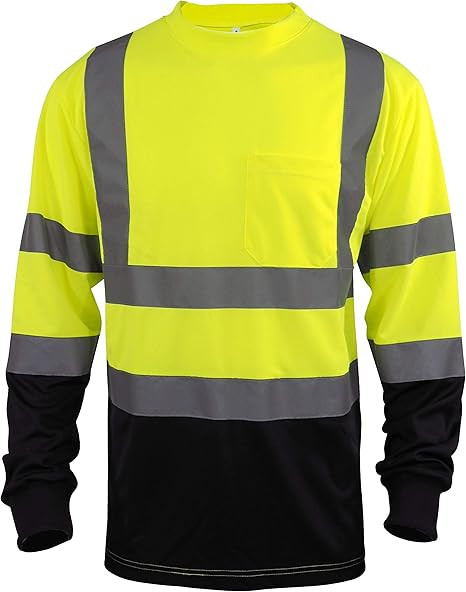 Hi-Vis Long Sleeve T-Shirt Class 3 Reflective Black Bottom w/logo - Long Sleeve