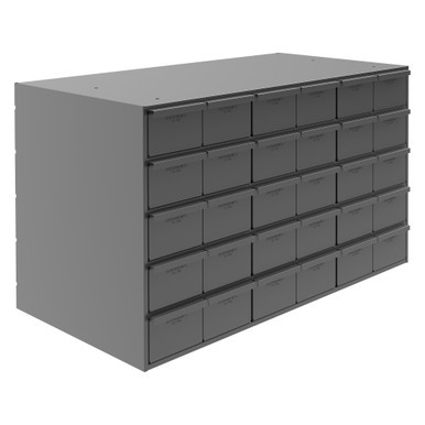 30 Drawers, 17-1/4" Deep, Steel Construction, For Small Part Storage, Gray