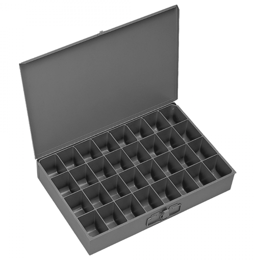 Large, Steel, Compartment Box, 32 Compartments, Gray