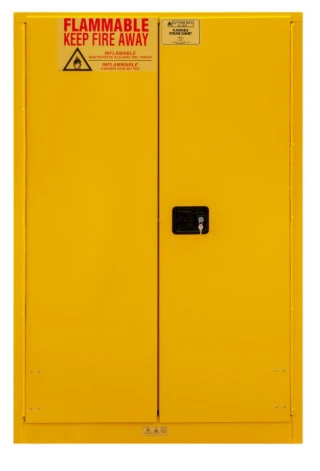 FM Approved, Flammable Storage Cabinet, 90 Gallon, 2 Doors, Manual Close, 2 Shelves, Safety Yellow