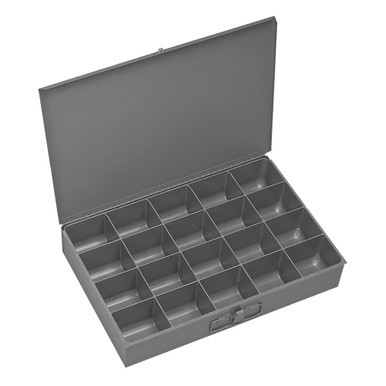 Large, Steel, Compartment Box, 20 Compartments, Gray