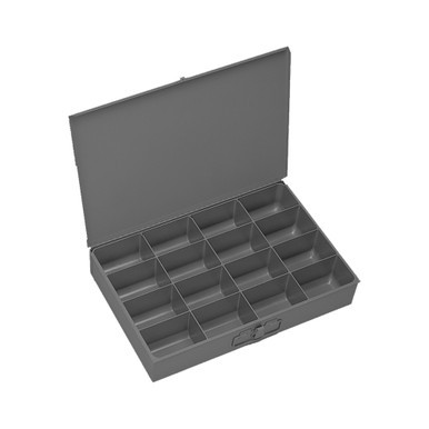 Large, Steel, Compartment Box, 16 Compartments, Gray