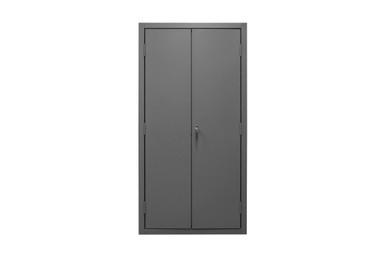 Cabinet, 16 Gauge, 36 x 24 x 72, 126 Blue Bins, Flush Doors with Louvered Panel, Lockable, Chrome Handle with Keys, Gray