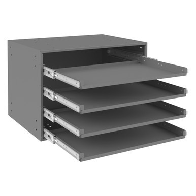 Large Bearing Slide Rack, Holds 4 Compartment Boxes, Heavy Duty, Steel, Gray
