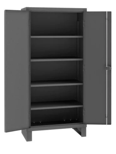 Heavy Duty Cabinet, 14 Gauge, 36 x 24 x 78, 4 Adjustable Shelves, Recessed Doors, Cast Iron Pad-lockable Handle, Gray