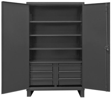 Extra Heavy Duty Cabinet, 12 Gauge, 48 x 24 x 78, 4 Adjustable Shelves, Recessed Doors, 6 Drawers, Cast Iron Pad-lockable Handle, Gray