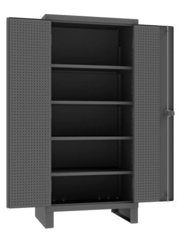 Extra Heavy Duty Cabinet, 12 Gauge, 36 x 24 x 78, 4 Adjustable Shelves, Recessed Door with Pegboard, Cast Iron Pad-lockable Handle, Gray