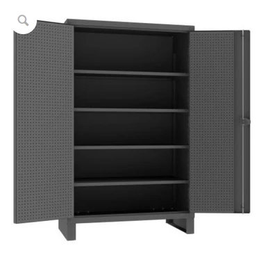Extra Heavy Duty Cabinet, 12 Gauge, 48 x 24 x 78, 4 Adjustable Shelves, Recessed Door with Pegboard, Cast Iron Pad-lockable Handle, Gray