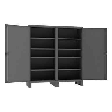 Double Shift Cabinet, 12 Gauge, 72 x 24 x 78, 8 Adjustable Shelves, Recessed Doors, Cast Iron Pad-lockable Handle, Gray