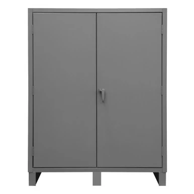 Wardrobe Cabinet, 12 Gauge, 60 x 24 x 78, 1 Fixed Shelf, 4 Adjustable Shelves, Hanger Bar, Recessed Doors, Cast Iron Pad-lockable Handle, Gray