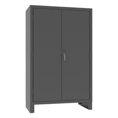 Heavy Duty Cabinet, 14 Gauge, 48 x 24 x 78, 171 Yellow Bins, Flush Doors with Louvered Panel, Lockable, Chrome Handle with Keys, Gray