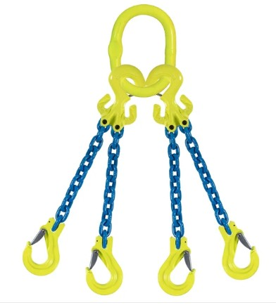 Chain Sling, 5/16" x 20' Adjustable 4 Leg w/ Gunnebo Chain and Sling Hooks - Grade 100