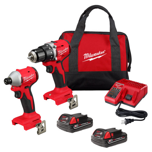 M18 18V Lith-Ion Brushless Cordless Compact Drill/Impact Combo Kit 2.0 Ah Batteries